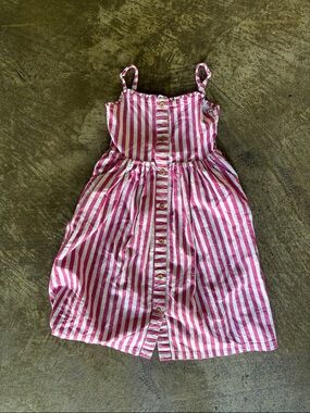 Girls Boden Striped Pink & White Button-Front Sundress